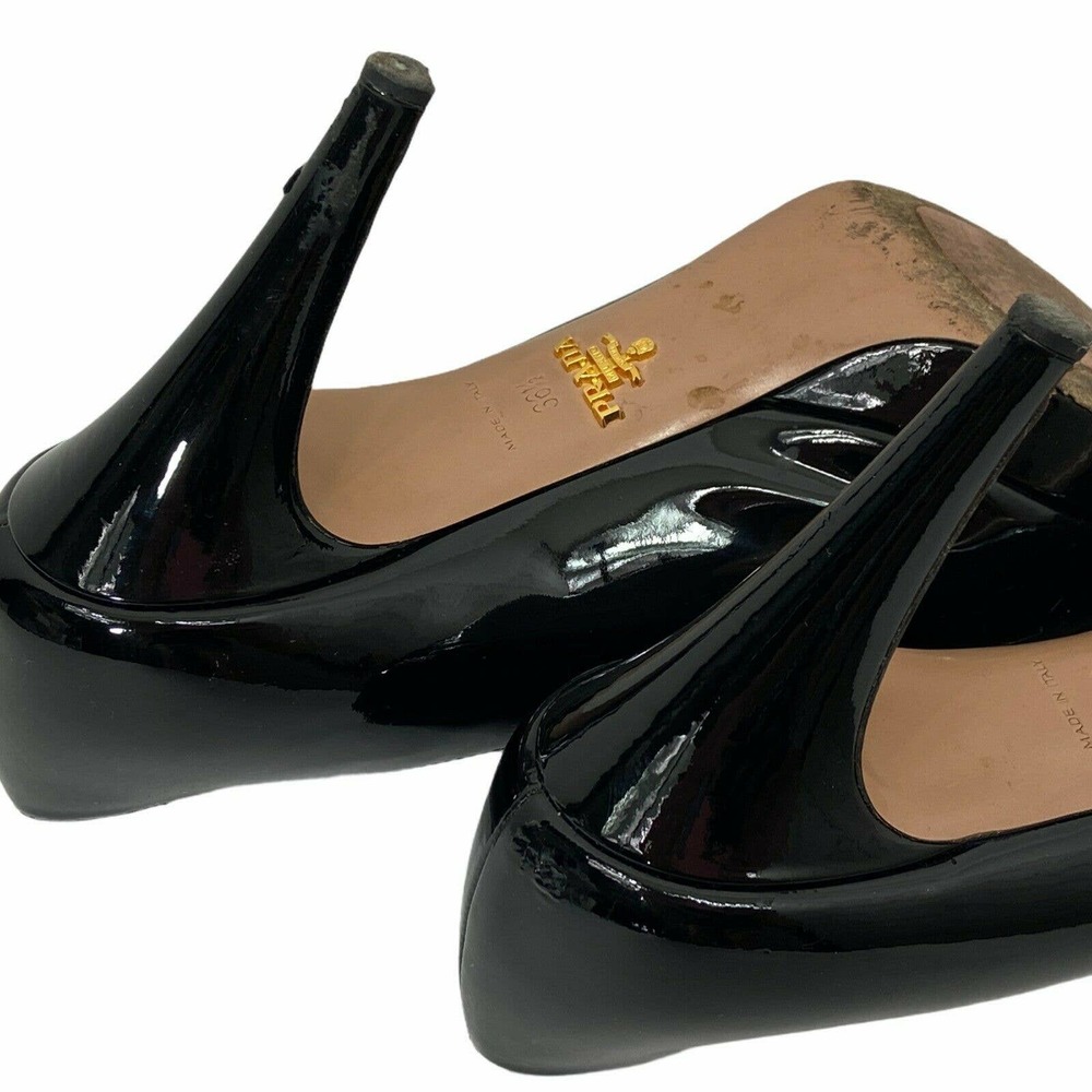 PRADA Black Shiny Patent Leather Heels Pumps 36.5 - Picture 11 of 12